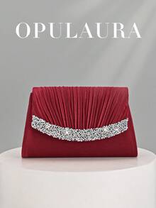 OpulAura 秋冬假日褶皱迷你手拿包。这款优雅时尚的信封式手提包镶嵌闪亮水钻，尽显奢华魅力，专为女性设计，适合派对、婚礼和正式场合。它是参加派对、婚礼、毕业典礼和盛大晚宴的女性的理想之选，也是一份精美的礼物。 - 酒紅色 - 查看 10