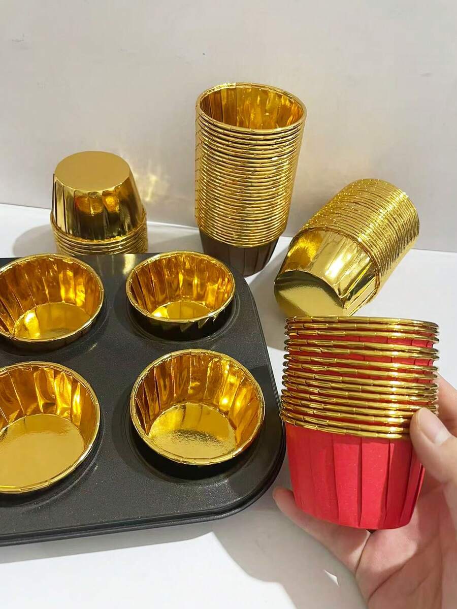 50 chiếc giấy lót bánh cupcake màu vàng đỏ/vàng đôi/vàng cà phê, thích hợp dùng trong làm bánh tại nhà, cho tiệc tùng, đám cưới, làm bánh và trưng bày món tráng miệng. - Xem 1