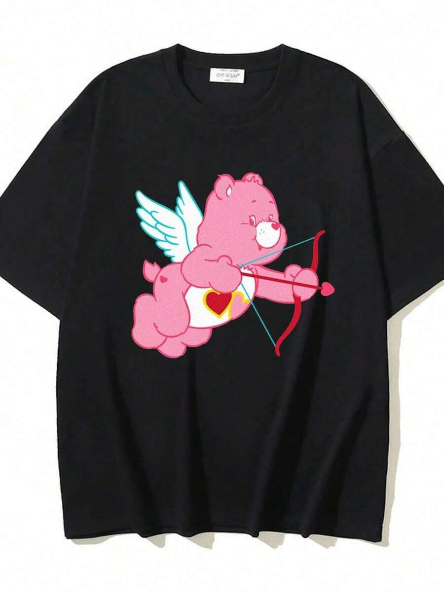 [Valentine's Day T-Shirt] Happy Valentine's Day! | Love-A-Lot Bear Graphic T-Shirt | Cupid Element | 100% Cotton T-Shirt | Declaration Of Love T-Shirt | Cartoon Theme T-Shirt | Gift For Your Partner | Valentine's Day Gift | Unisex | Printed T-Shirt | Casual T-Shirt | Graphic Tee | Streetwear T-Shirt | Soft And Skin-Friendly 100% Cotton Material, Easy To Wash | A Great Choice For Everyday Wear Or As A Holiday Or Birthday Gift For Your Girlfriend Or Wife! - Đen 4 - Xem 1