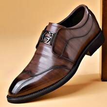 Mens Leather Dress Shoes Wedding Casual Shoes Pointed Toe Buckle Decor Formal Footwear Business Office - Brown - View 4