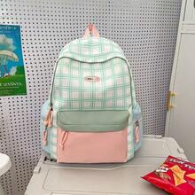 校园学习用品学生背包，韩版格子可爱书包，适合初高中女生，大容量旅行背包 - TKSS90212 - 查看 7