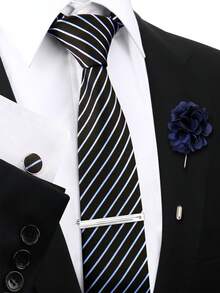 男士时尚商务领带套装（4件套） - 领带、袖扣、领带夹、胸针，适合休闲衬衫、派对、聚会等场合。 - 彩色 - 查看 48