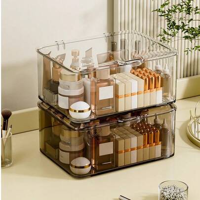 1 Cosmetic Storage Box, Flip-Top Transparent Dustproof Box, Suitable For Storing Cosmetics, Skin Care Products, Nail Polish, Lipstick, Hair Clips, Hair Ties, Etc., Can Be Placed On Desktops, Drawers, Dressing Tables, Bathrooms, Etc., Can Also Be Used As A Girlfriend Gift Or Stackable Storage Box, Travel Moving Bag, Room Decoration, Makeup Bag