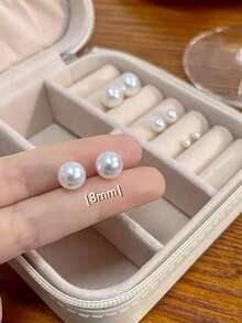 1对优雅珍珠耳环 - 白色 - 查看 10