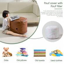 Puf redondo de relleno otomano, pufs de piel sintetica con relleno de trozos de espuma, puf peludo y esponjoso, otomano de almacenamiento, 20 x 15 pufs de piso para sala de estar, color cafe - 508 cm 20 pulgadas 9M - Ver 5