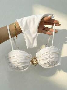 Bikinx Metallic Solid Color Sexy Bikini Swimwear Set For Women, Suitable For Summer Beach Vacation White - White - View 2