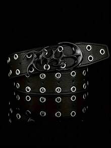 新款时尚Y2K镂空PU皮男士朋克风腰带 - 送礼或个人风格配饰 - 黑色 - 查看 4