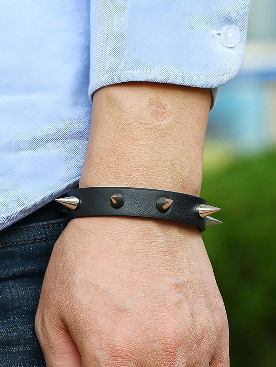 1 pieza Pulsera ancha de remaches punk - Negro - Ver 1