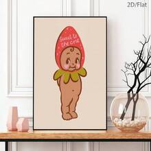 1pc Sweet To The Bone Strawberry Cupid Pie Canvas Print Poster, Modern Wall Art Decor Painting, Suitable For Cafe, Home, Bedroom, Living Room, Kitchen, Bathroom, Office, Home Decor, Decorative House, Bedroom Decor - Multicolor - View 3