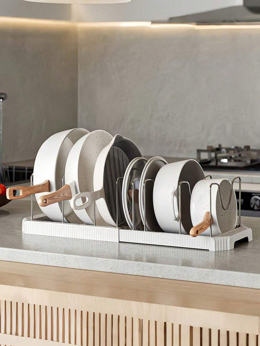 7-Tier Adjustable Kitchen Organizer Rack, Extendable Pot Lid Holder, Bakeware & Utensil Storage, Space-Saving & Easy To Install