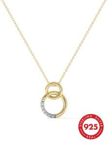 女士奢华优雅S925纯银双环相连立方氧化锆吊坠项链 - Zircon Necklaces - 查看 1