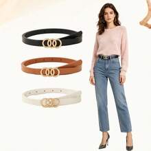 4 piezas Cinturones casuales de mujer con hebilla de aleación de triple anillo, adecuados para todas las estaciones - Multicolor - Ver 4