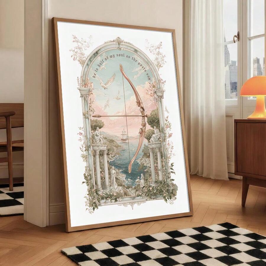 1pc Framed/Unframed The Song Of Achilles Bookish Canvas Poster Bow Arrow Greek Mythology Book Quote Wall Art Print Reading Nook Aesthetic Decor Preppy Painting For Dorm,Living Room,Bedroom,Modern Home Decoration - A - View 1