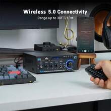 300W 2-Channel Wireless Bluetooth 5.0 Stereo Audio Amplifier, Home Audio Power Amplifier With FM Radio, USB, SD Card, Remote Control For Home Theater Sound System - EU C Type Plug(220-240V) - View 5