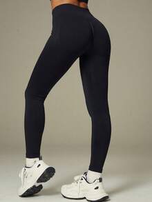 UONNOU Bộ đồ thể thao nữ mùa xuân/hè 2 món gồm áo croptop hai dây và quần legging xếp ly cạp cao. - màu đen - Xem 6