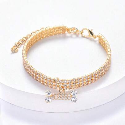 Adjustable Rhinestone Studded Pet Collar Necklace, Suitable For Dogs And Cats