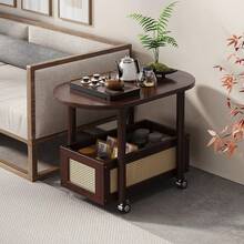 Portable Wheels Mobile Table Laptop Desk Adjustable Height Overbed Sofa Side - Brown - View 5