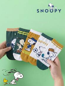 1/5/10 Pairs Authentic Snoopy Patterned Children Short Socks, Paired With Baseball Or Football Designs, Sports Socks. Cute Cartoon Patterns, Fashionable Snoopy Socks For Summer, Suitable For Boys And Girls. Breathable, Odor-Resistant, Moisture-Wicking, Casual And Cartoon Patterned Crew Socks - Multicolor - View 15