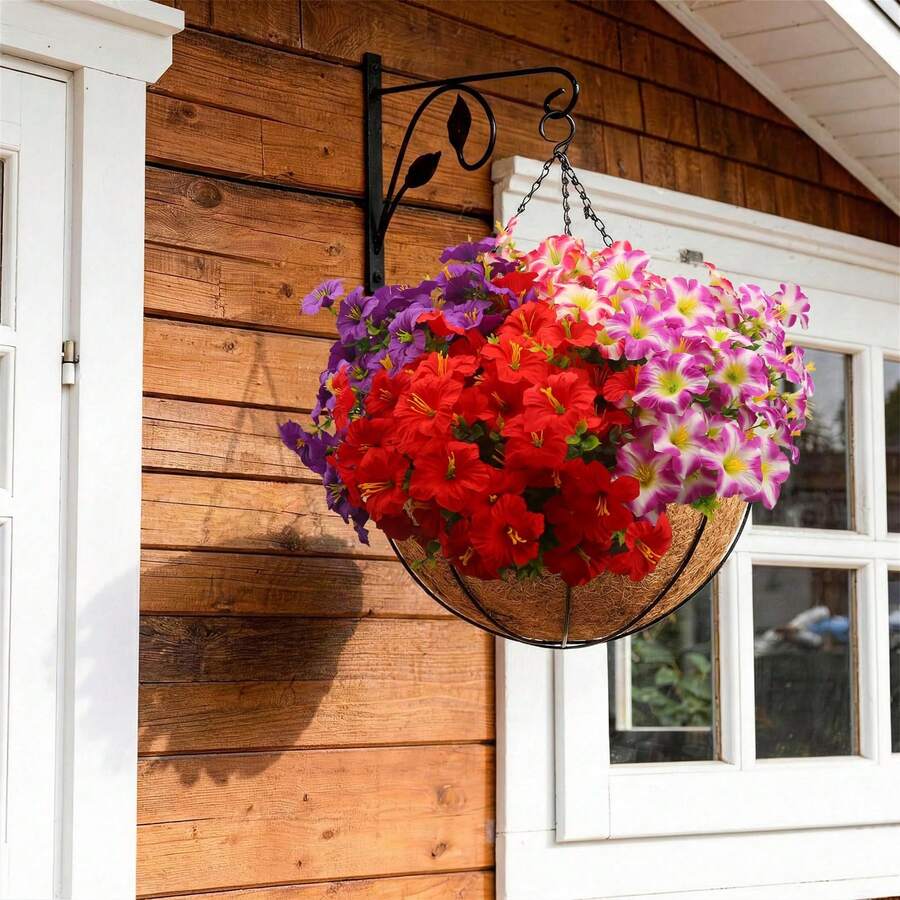 4 Color 8 Bunches Artificial Morning Glory Flowers With Eucalyptus Leaves, Outdoor Plastic Floral Decor For Balcony, Yard, Garden, Porch - Multicolor - View 1