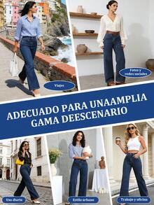 Women's Casual Straight Leg Loose Fit Jeans With Pockets, Fashionable Straight Jeans, Washed Denim Loose Fit Jeans, Vintage Casual Style, Wide Leg And High Waist For Everyday Wear, Comfortable, Stretchy And Suitable For All Seasons - 藍色 - 查看 9