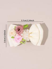 2 piezas de pinzas para el cabello con decoración de flores&perlas en color beige, elegantes pinzas para el cabello con lazo de cinta de satén, encantadoras pinzas con lazo de perlas de rosa, adecuadas para la vida diaria, para adolescentes - Beis - Ver 6