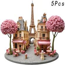 Mùa xuân Paris: Nam châm dán tường 3D hình đường phố hoa anh đào, với con đường rợp bóng hoa anh đào, ghế quán cà phê, kiến trúc Haussmann và tháp Eiffel thu nhỏ - Mang một chút không khí mùa xuân Paris đến tủ lạnh của bạn. - E - Xem 8