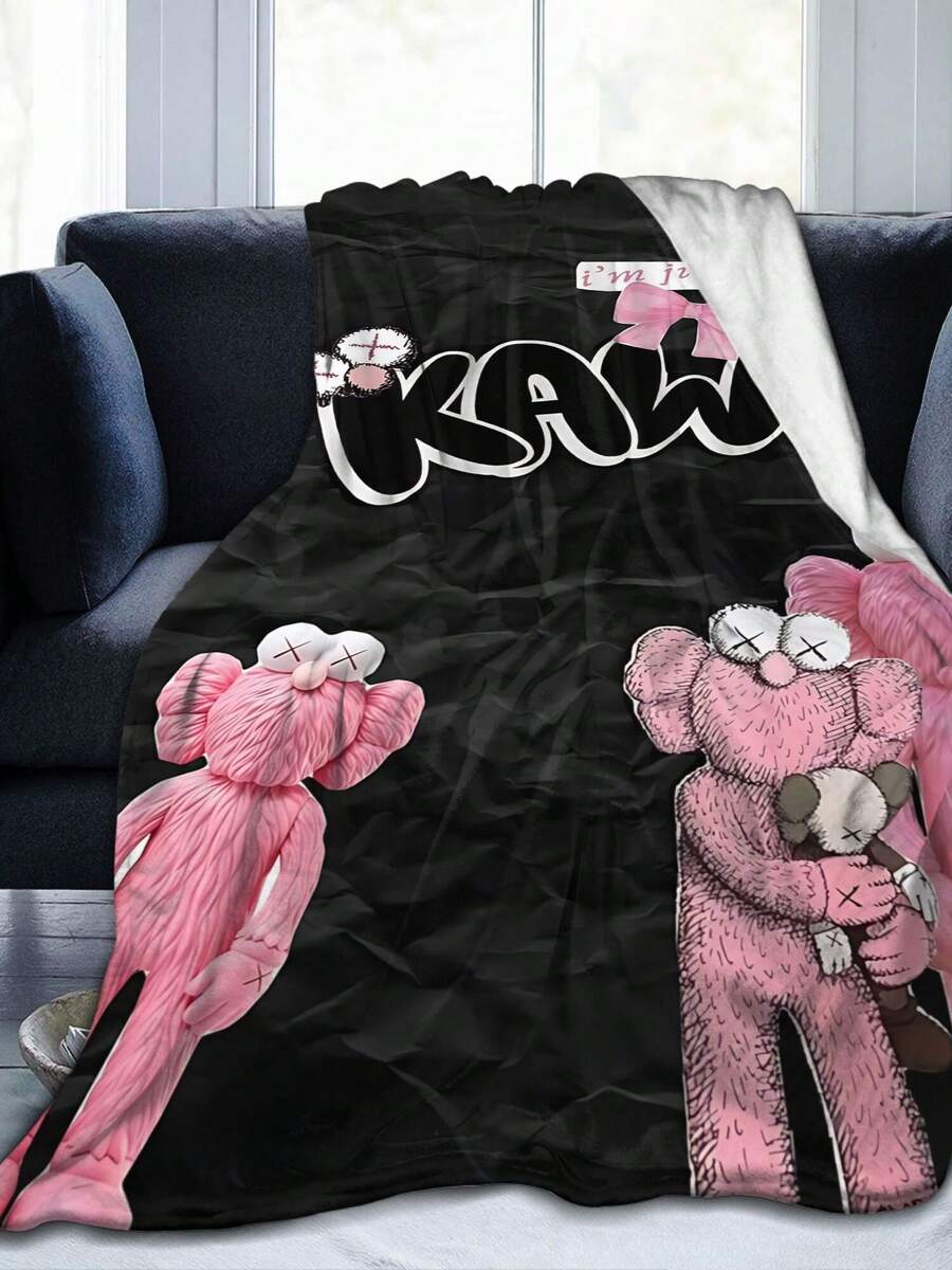 Kawss Kawaii Kaw Blanket Luxury Anime Flannel Blanket - Ultra Soft Cartoon Print, The Perfect Gift For Any Occasion, Christmas, Birthday, For Home, Camping & Travel Use - màu đen - Xem 1