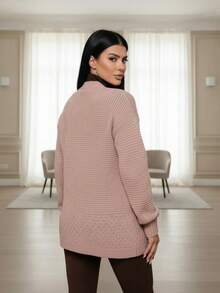 Cardigan Coat Winter Women Braids Blouse Elegant Knitted - 米色 - 查看 2
