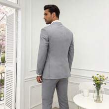 男士浅灰色修身单排扣西装外套，正式商务婚礼伴郎夹克 - 灰色 - 查看 6