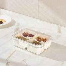 1pc Sealed Spice Storage Box, 2/4/8 Compartment Portable Plastic Spice Organizer, Airtight Kitchen Seasoning Container - Creamy White - View 12