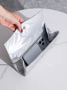 Túi cầm tay kiểu phong bì, túi xách xếp ly lấp lánh, túi đeo vai chéo, túi đựng điện thoại, túi đựng son môi, túi thời trang dự tiệc dành cho nữ. - Bạc - Xem 10