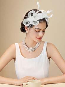 1pc Fascinators For Women Tea Party Hat Headband Derby Wedding Church Bridal Cocktail Feathers Hair Clip,Summer,Beach - Multicolor - View 5