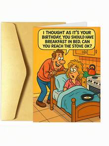1pc Funny Birthday Cards ,"Funny 'Breakfast In Bed' Birthday Card For Partner", Funny Birthday Gifts For Husbands, And Wives - Multicolor - View 1