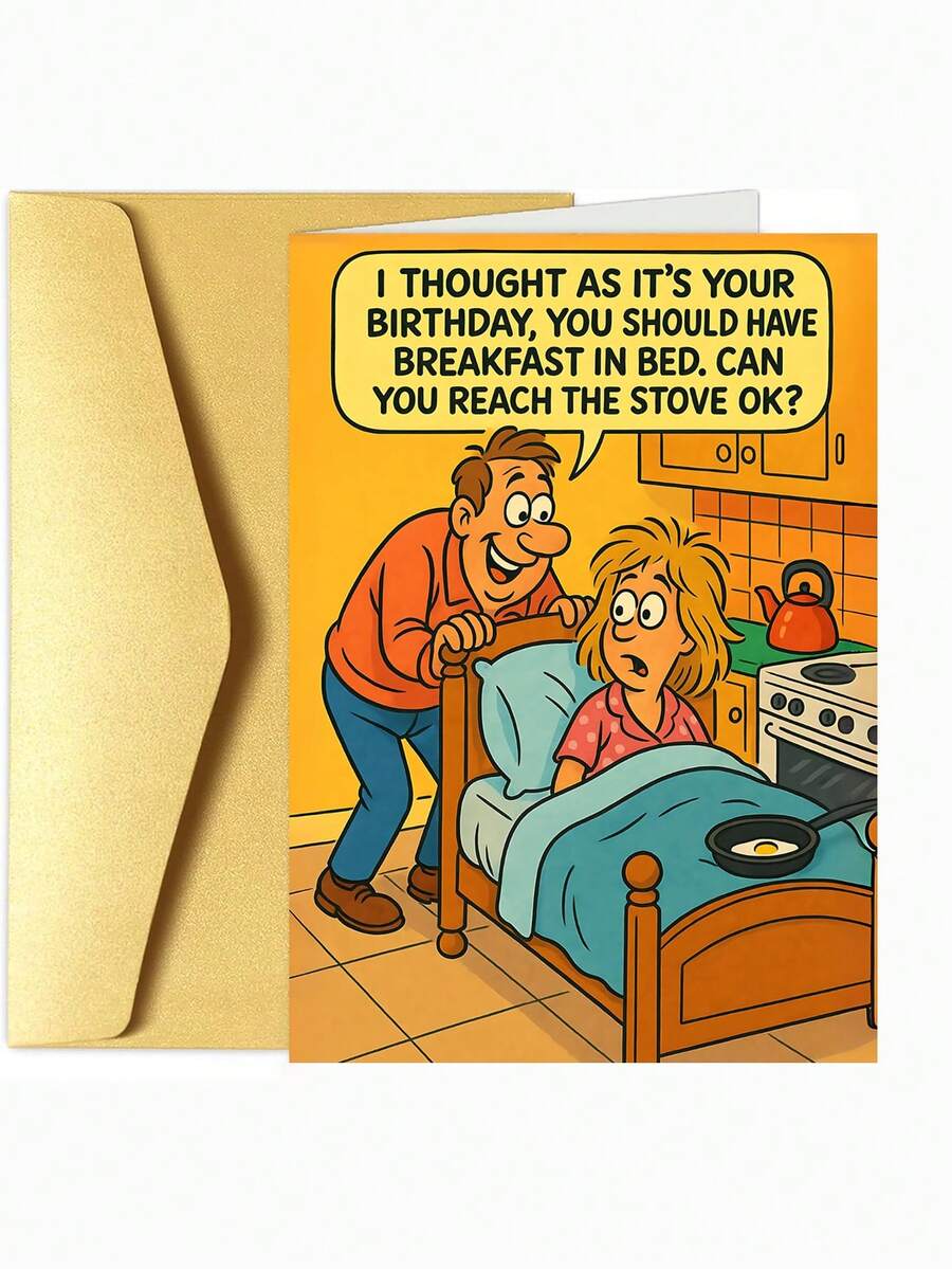 1pc Funny Birthday Cards ,"Funny 'Breakfast In Bed' Birthday Card For Partner", Funny Birthday Gifts For Husbands, And Wives - Multicolor - View 1