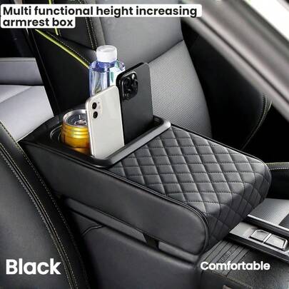 Upgraded Version Of Car Center Console Pad, Armrest Box Pad Storage Box, Car Armrest Protective Cover, Car Interior Accessories, 2 Detachable Water Cup Holders, PU Leather, All-Season Comfortable Breathable Waterproof Car Armrest Pad, Suitable For Most Vehicles, SUVs, Trucks, RVs, Memory Foam Imitation PU Leather, Center Console Armrest Pillow