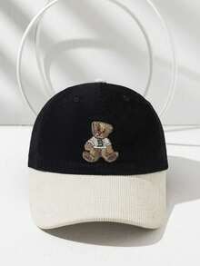 1pc Vintage Cute Embroidered Bear Patchwork Unisex Baseball Cap, Autumn/Winter - 彩色 - 查看 17