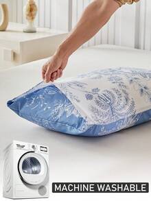 1pc Vintage Floral Print Pillowcase, French Countryside Style Polyester Pillow Cover, Botanical Pattern Decorative Throw Pillow Case, Suitable For All Seasons, Machine Washable, No Filling - Blue - View 6