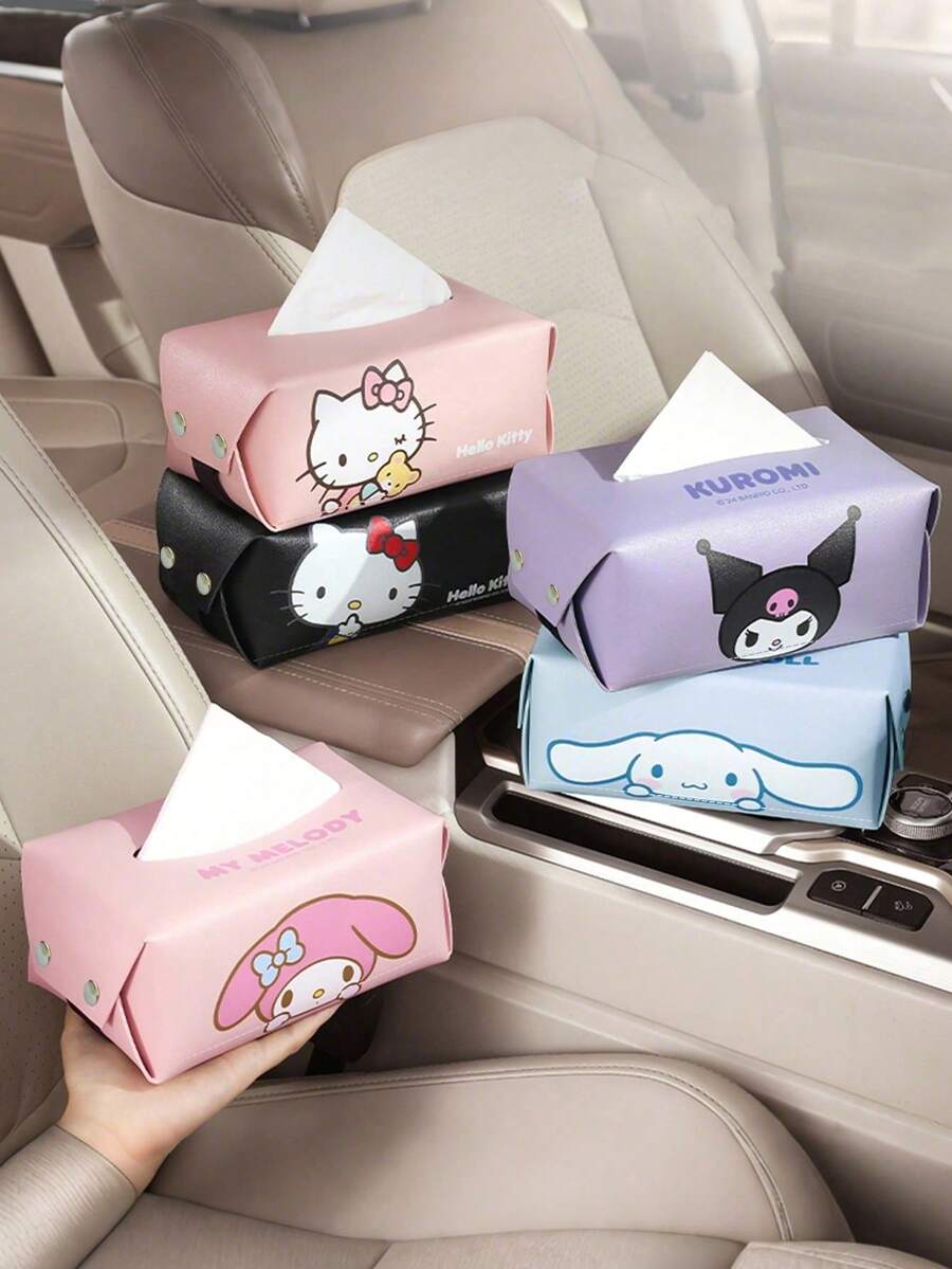 SANRIO Hộp đựng khăn giấy gắn tay vịn xe hơi dễ thương, có dây buộc, giá đựng khăn giấy ô tô - Nhiều kiểu dáng - Xem 1