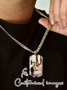 Mặt dây chuyền ảnh cá nhân hóa, Dây chuyền mắt xích kiểu mạ vàng 18K thời trang dành cho nam, khắc ảnh theo yêu cầu, Quà tặng cho cha, bạn trai, anh trai nhân Ngày của Cha, Ngày Valentine, Giáng sinh, Kỷ niệm - Mục 14 - Xem 2