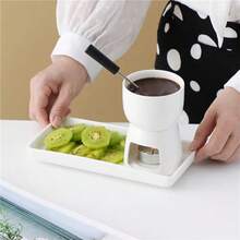 Fashion Creative Mini White Ceramic Hot Pot With Fruit Forks, Ice Cream Hot Pot, Light Luxury Chocolate & Cheese Fondue - View 4