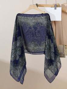 1pc Spring/Summer New Women's Lightweight Chiffon Vintage Botanical Printed Fashionable Loose Pearl Button Shawl Scarf, Head Cover, Sun Protection Clothing, Suitable For Travel And Daily Use Accessories Women - 彩色 - 查看 12