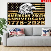 1pc 1776-2026 250th Anniversary Patriotic Handheld Flag, Golden Bald Eagle Patriotic Emblem Print, Premium Polyester, Double Sided, Weather Resistant, Fade Resistant, Washable, For 4th Of July Independence Day Memorial Day Summer Outdoor DecorDecorative Tapestry - 雙面印刷 - 查看 7