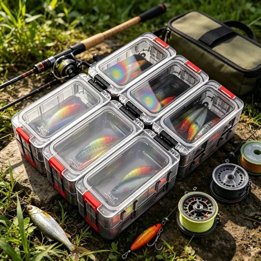 Magnetic Fishing Tackle Box, Portable Lure Organizer Durable Plastic Compartment Storage Case For Fishing Gear & Anglers - 黑6 - 查看 1