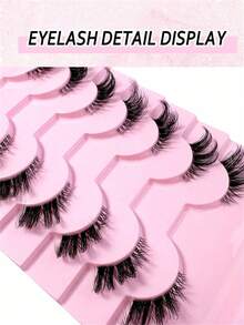 10 Pairs Half-Strip False Eyelashes, Transparent Band Cat Eye Short Soft 3D Faux Mink Natural Look False Lashes, Soft & Natural Makeup - Black - View 3