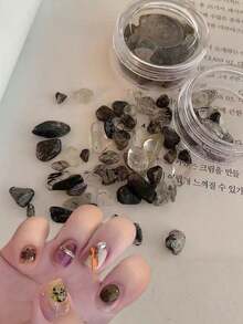 半盒不对称黑白虎眼石美甲装饰品、美甲配件、美甲组件，适用于美甲沙龙 - 彩色 - 查看 1