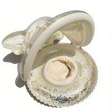 JIAJCHUF 充气弹簧游泳圈带遮阳篷，3 种款式闪光蓝色格子婴儿游泳圈座椅和臂圈，防翻婴儿游泳训练器贝壳设计，0 个月以上儿童游泳圈，夏季沙滩泳池水上玩具 - 帶蓬白蝴蝶座圈 - 查看 1