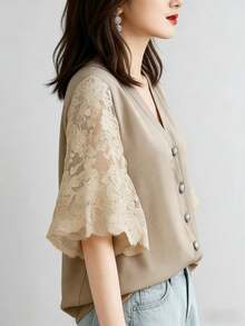 Women Blouses & Shirts - Khaki - View 7