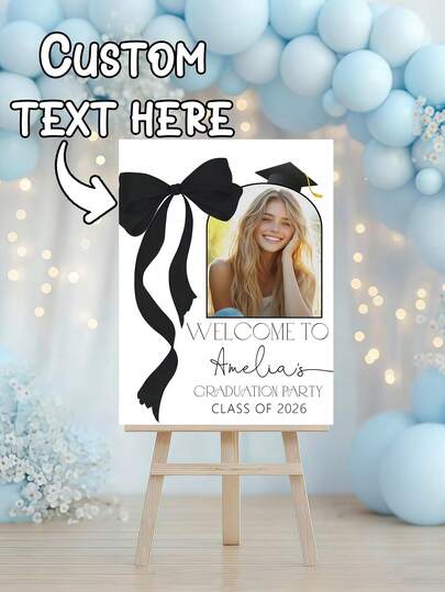 1 biển chào mừng tiệc theo yêu cầu, biển chào mừng tiệc tốt nghiệp cá nhân hóa, trang trí lối vào sân vườn ngoài trời, chủ đề mũ tốt nghiệp nơ đen, phù hợp cho tiệc tốt nghiệp, trang trí sân vườn, biển chào mừng tốt nghiệp và trang trí tiệc tốt nghiệp, Ngày của Mẹ, Ngày của Cha, tiệc sinh nhật, đám cưới, mùa tốt nghiệp.