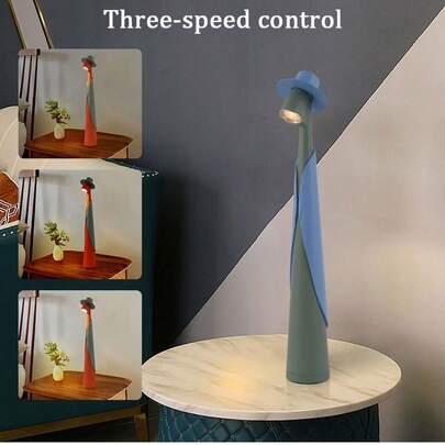 Modern Minimalist Gentleman With Hat LED Desk Lamp, Rechargeable Convenient, 3-Level Brightness Adjustable, USB Charging Port, Bedroom Bedside/Living Room/Dining Room/Bar/Coffee Shop/Study Reading Lighting + Decor 2-In-1 Table Lamp