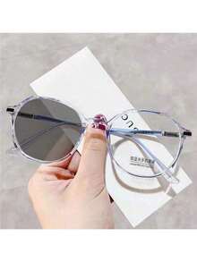 1副男士几何不规则PC镜框学院风防蓝光平光眼镜，适合日常佩戴 - 無色 - 查看 19